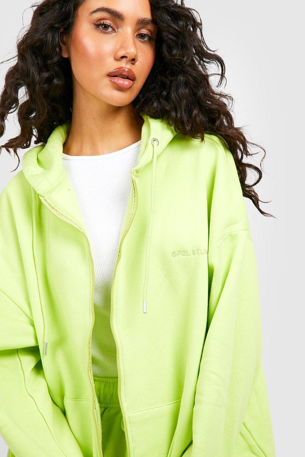 

Худи оверсайз на молнии из хлопка Boohoo, лаймовый