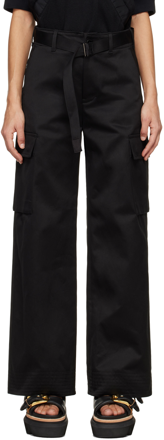 Черные брюки с поясом Sacai, цвет Black