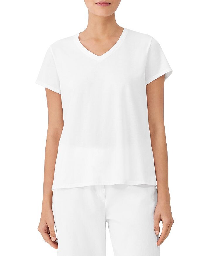

Хлопковая футболка с короткими рукавами и V-образным вырезом Eileen Fisher