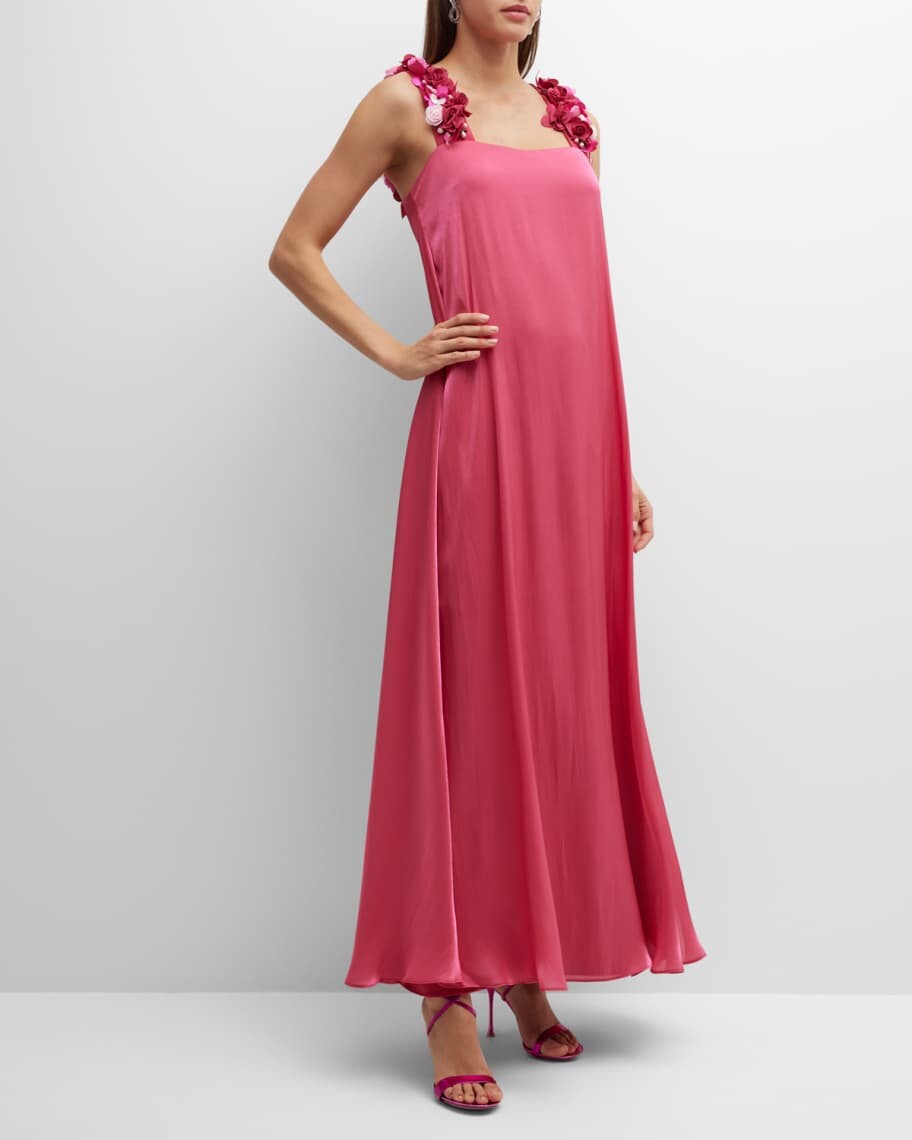

Платье с цветочным принтом и бисером на бретелях Badgley Mischka Collection