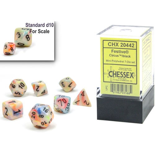 

Аксессуары Chessex Chessex Mini Dice Set: Festive - Circus w/ Black (7)