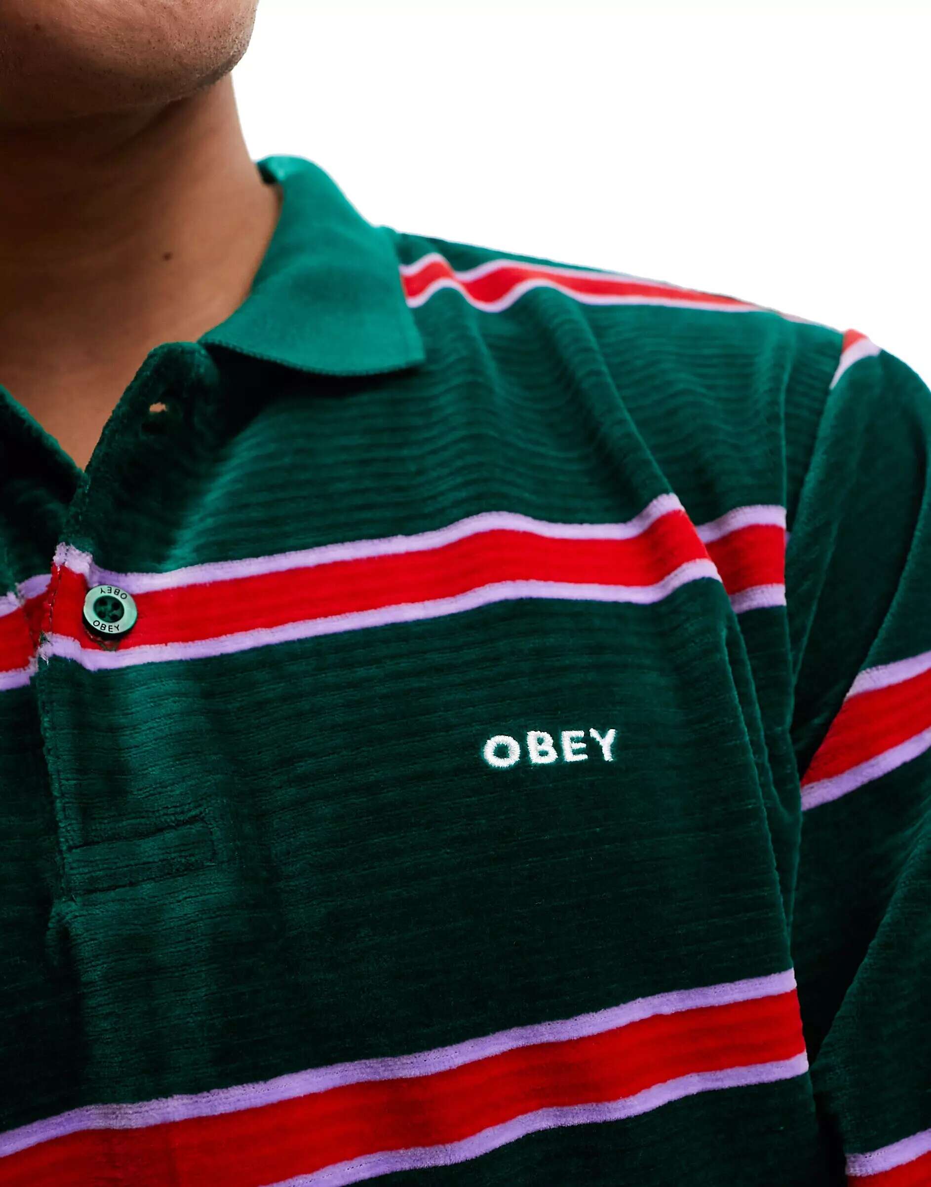 цена Зеленая велюровая рубашка-поло Obey holstein