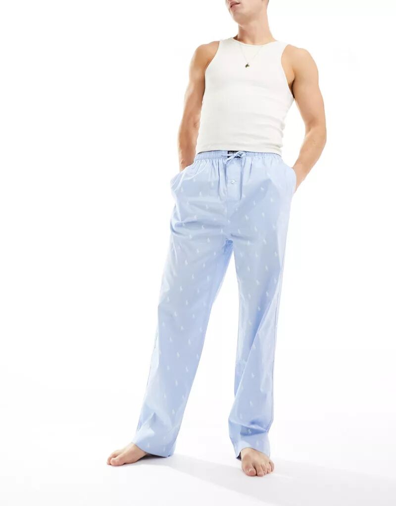 Голубые пижамные брюки с логотипом Polo Ralph Lauren