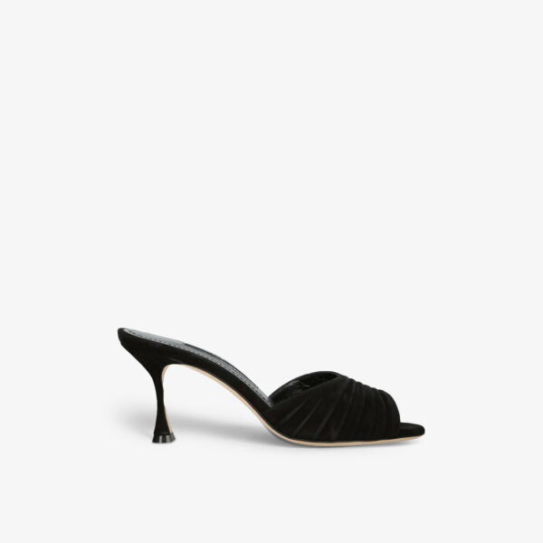 

Мюли Pirua на каблуке со сборками и замшей Manolo Blahnik, черный