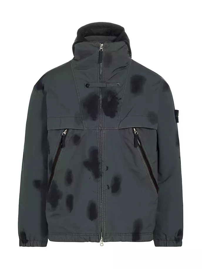 

Пуховик с принтом и ручной росписью Stone Island, серый