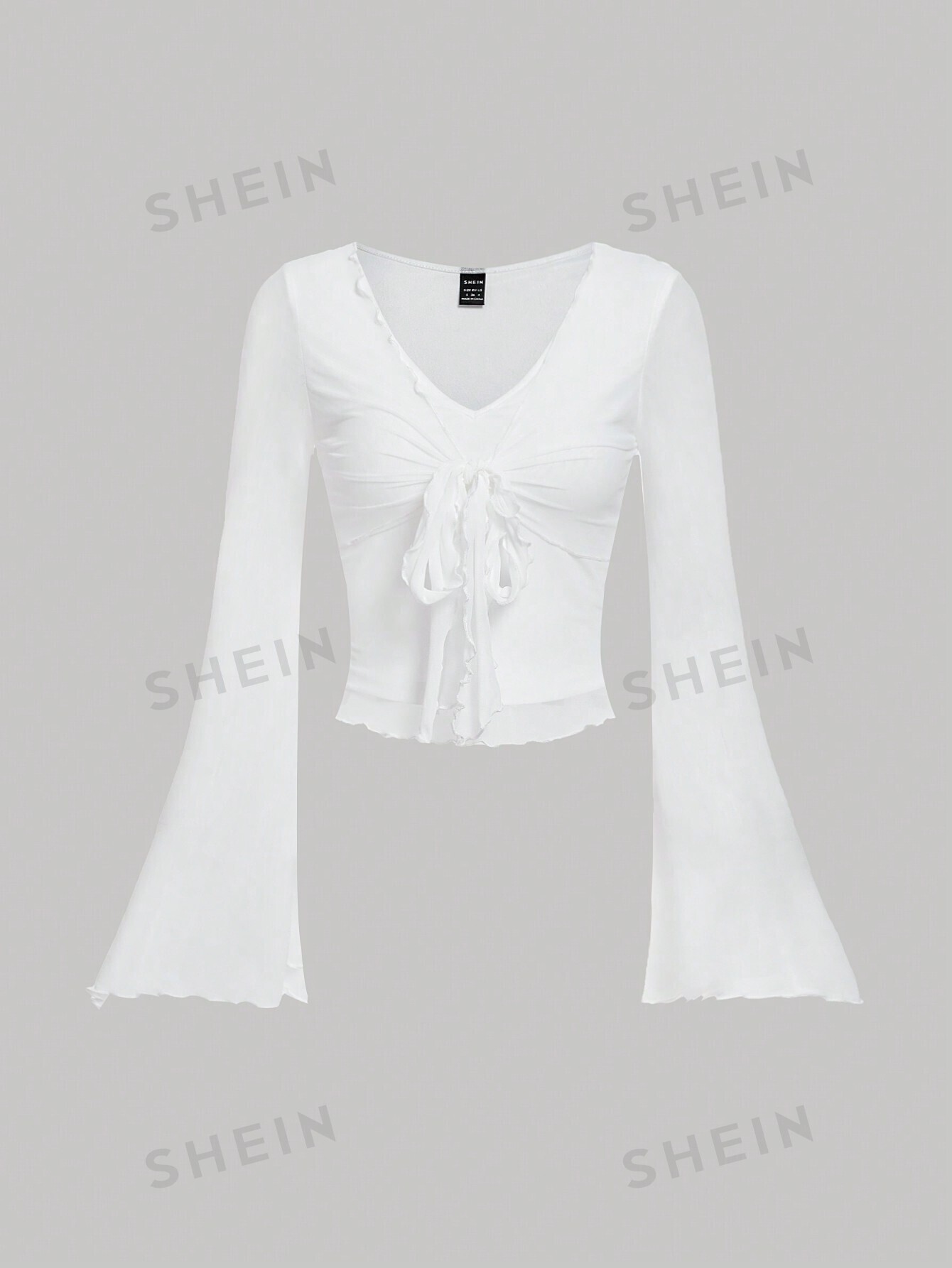 цена SHEIN MOD Женская футболка с завязками спереди и рукавами-колокольчиками, белый