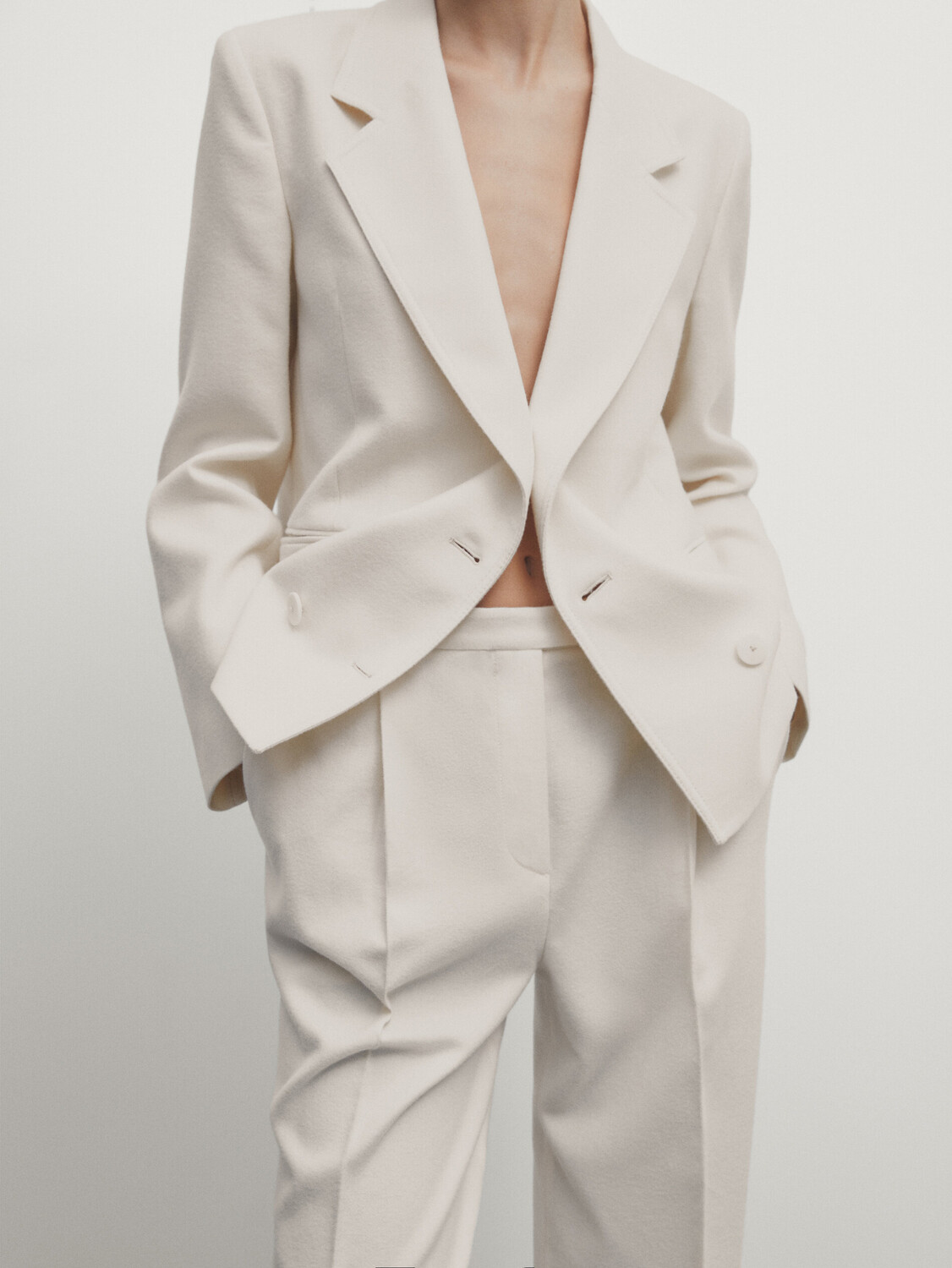 

Широкие костюдные брюки с эластичным поясом Massimo Dutti, кремовый