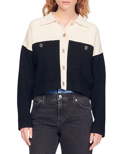 

Укороченный кардиган Killim с цветными блоками Sandro, цвет Tan/Beige