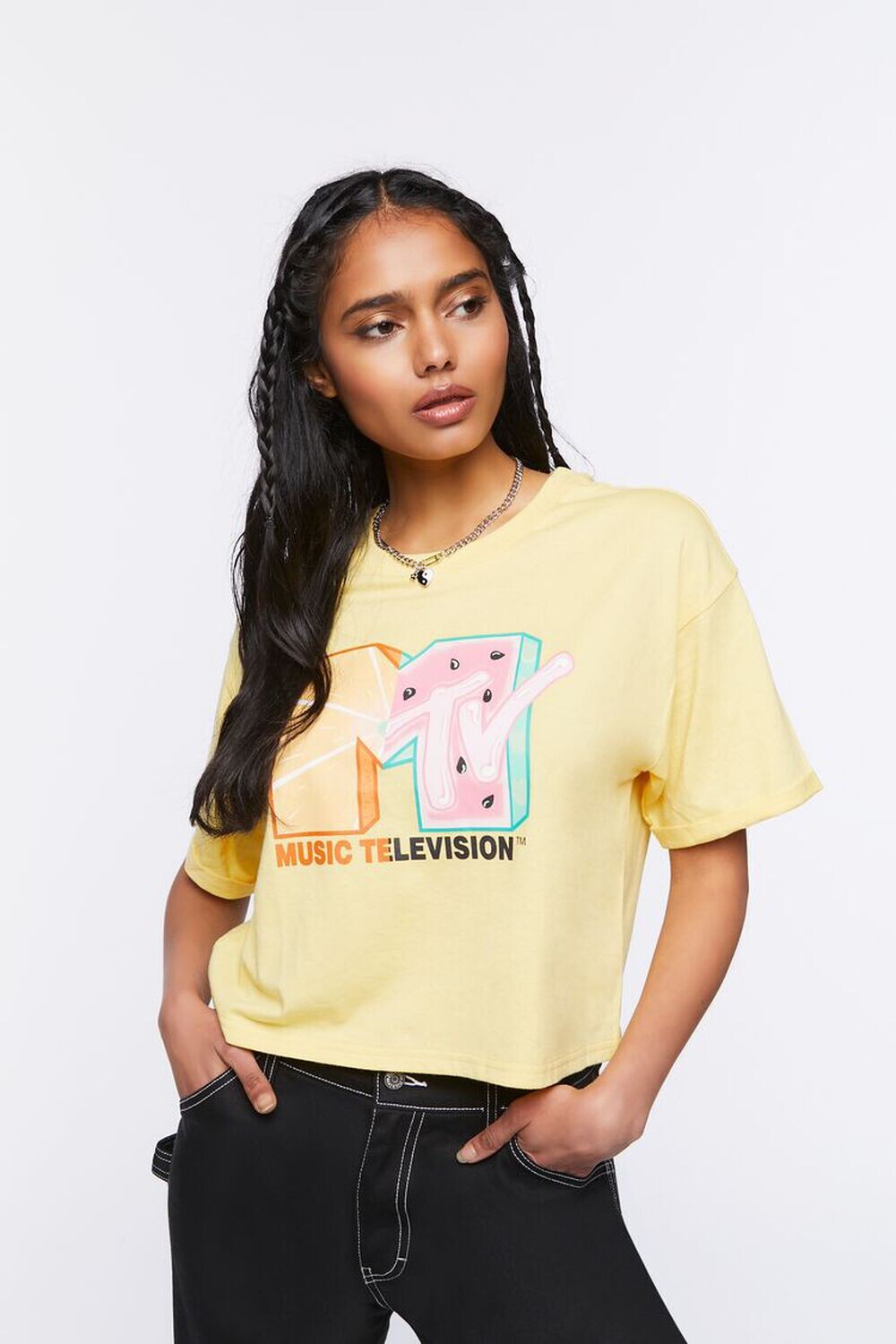 

Укороченная футболка с рисунком MTV Forever 21, желтый