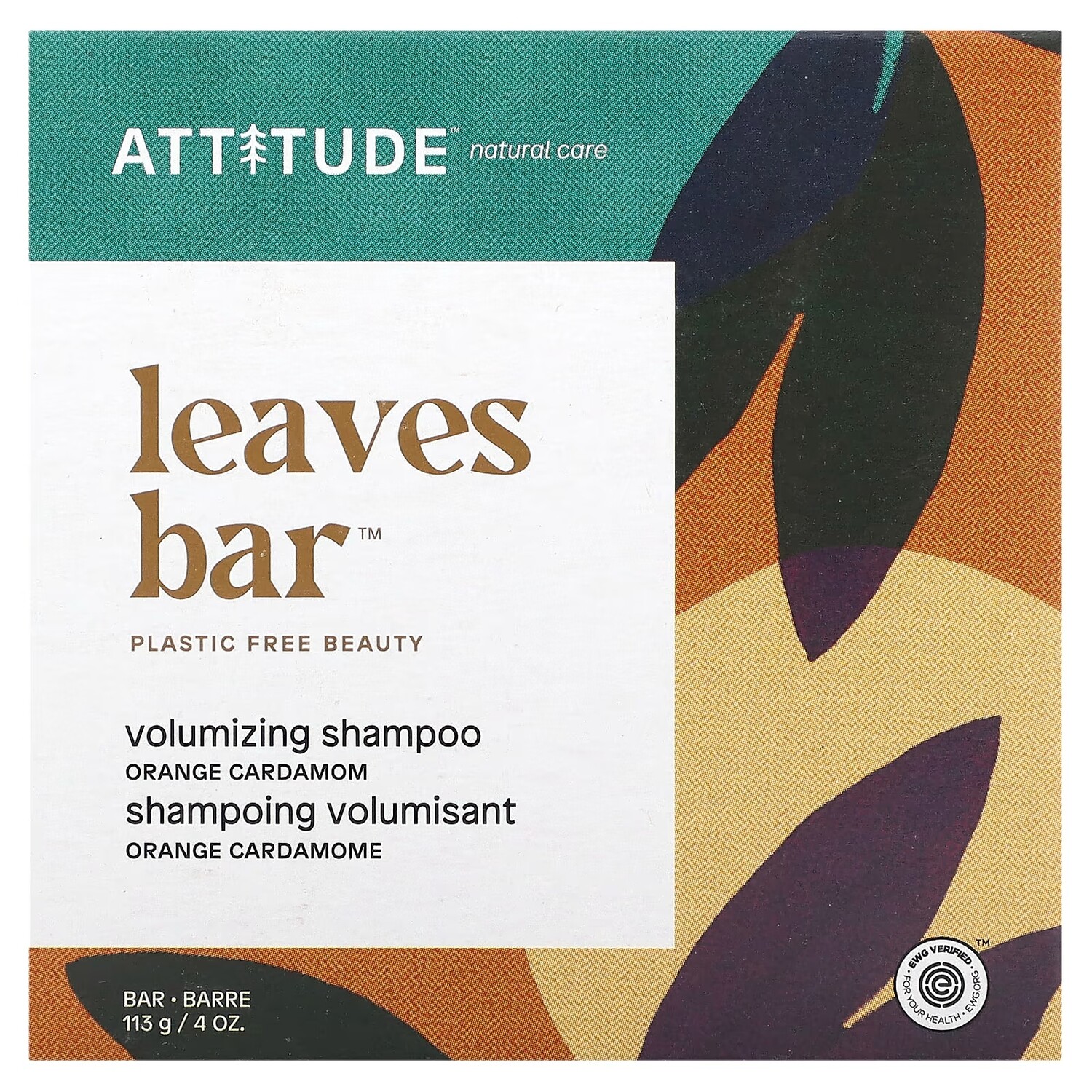 

Шампунь для объема Attitude Leaves Bar с апельсином и кардамоном, 113 г