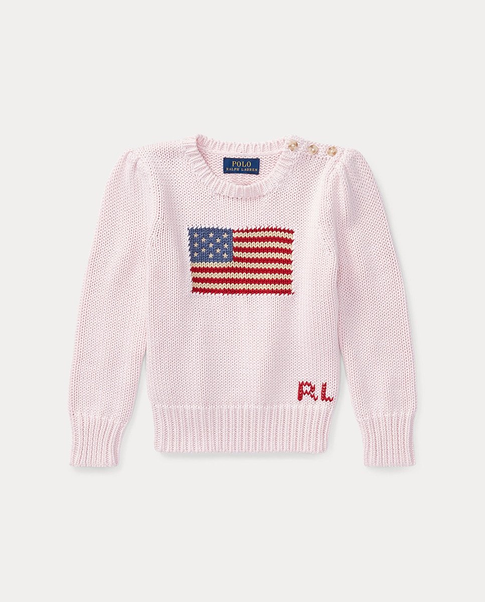 

Хлопковый свитер для девочки с флагом США Polo Ralph Lauren, розовый