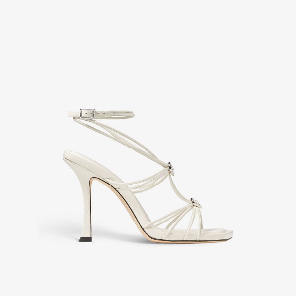 

Кожаные босоножки на каблуке Indiya 100, украшенные кристаллами Jimmy Choo, цвет latte