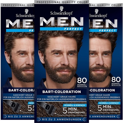 цена Мужская краска для бороды Perfect Schwarzkopf 80 темно-коричневый 3 x 30 мл Men Perfect