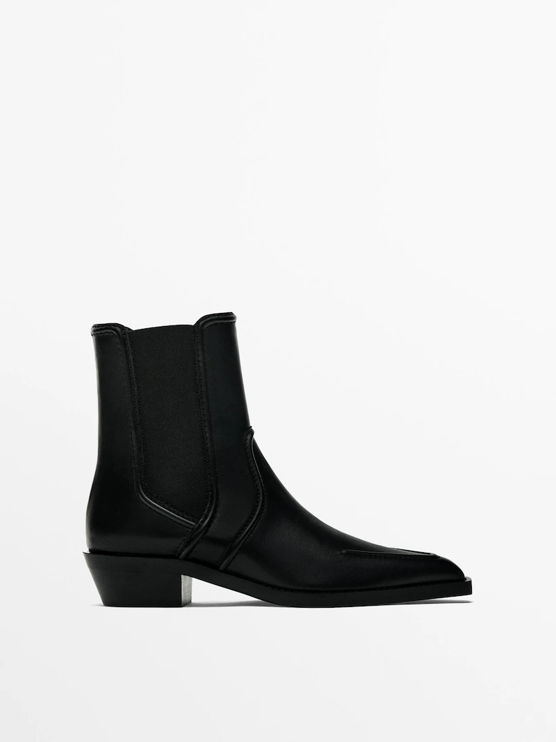 цена ботильоны на каблуке с маковым носком Massimo Dutti, черный