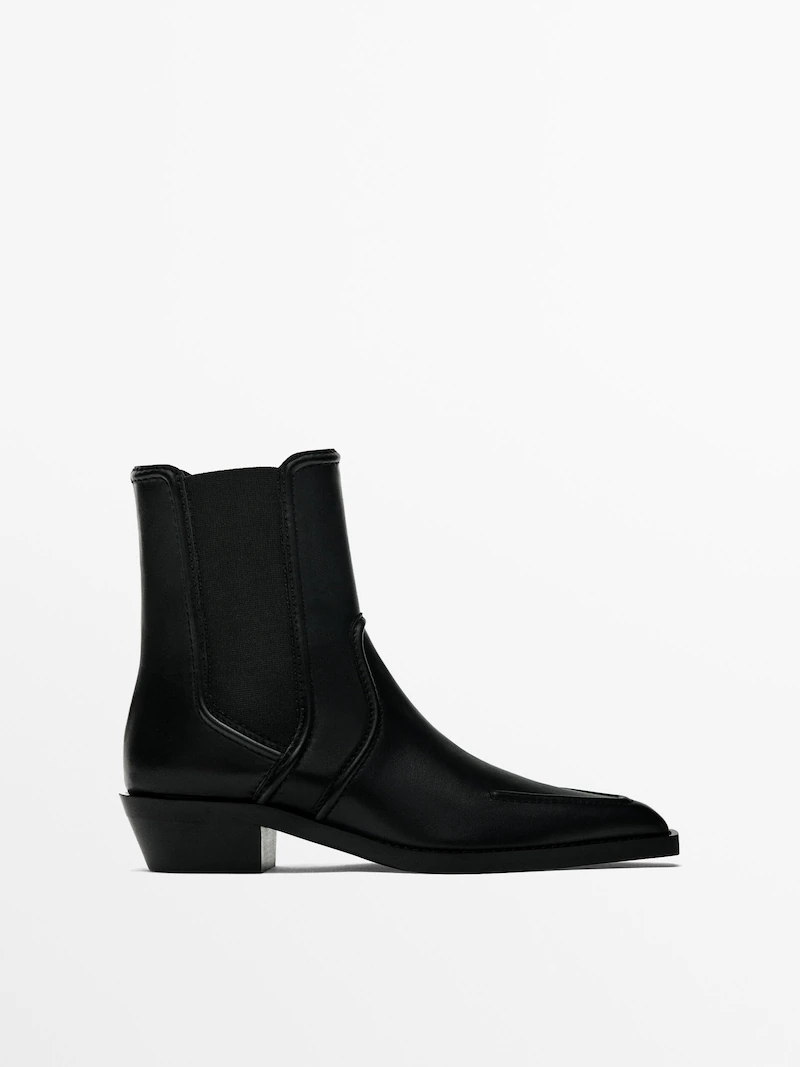 

ботильоны на каблуке с маковым носком Massimo Dutti, черный
