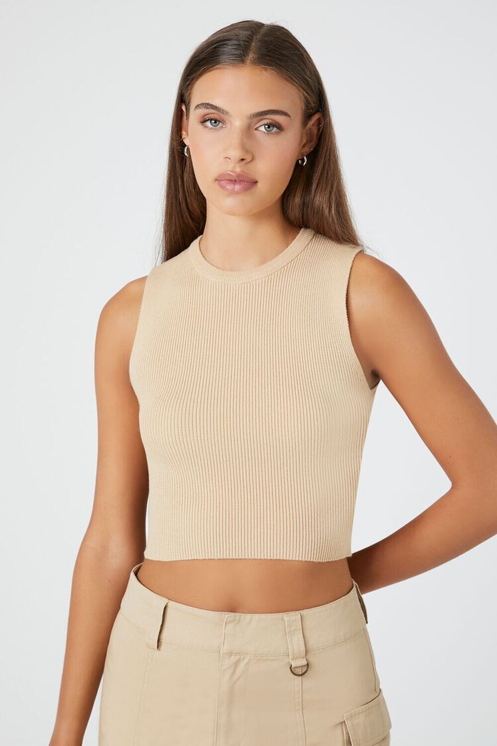

Укороченная майка вязанной вязки-свитера Forever 21, песочный, Бежевый