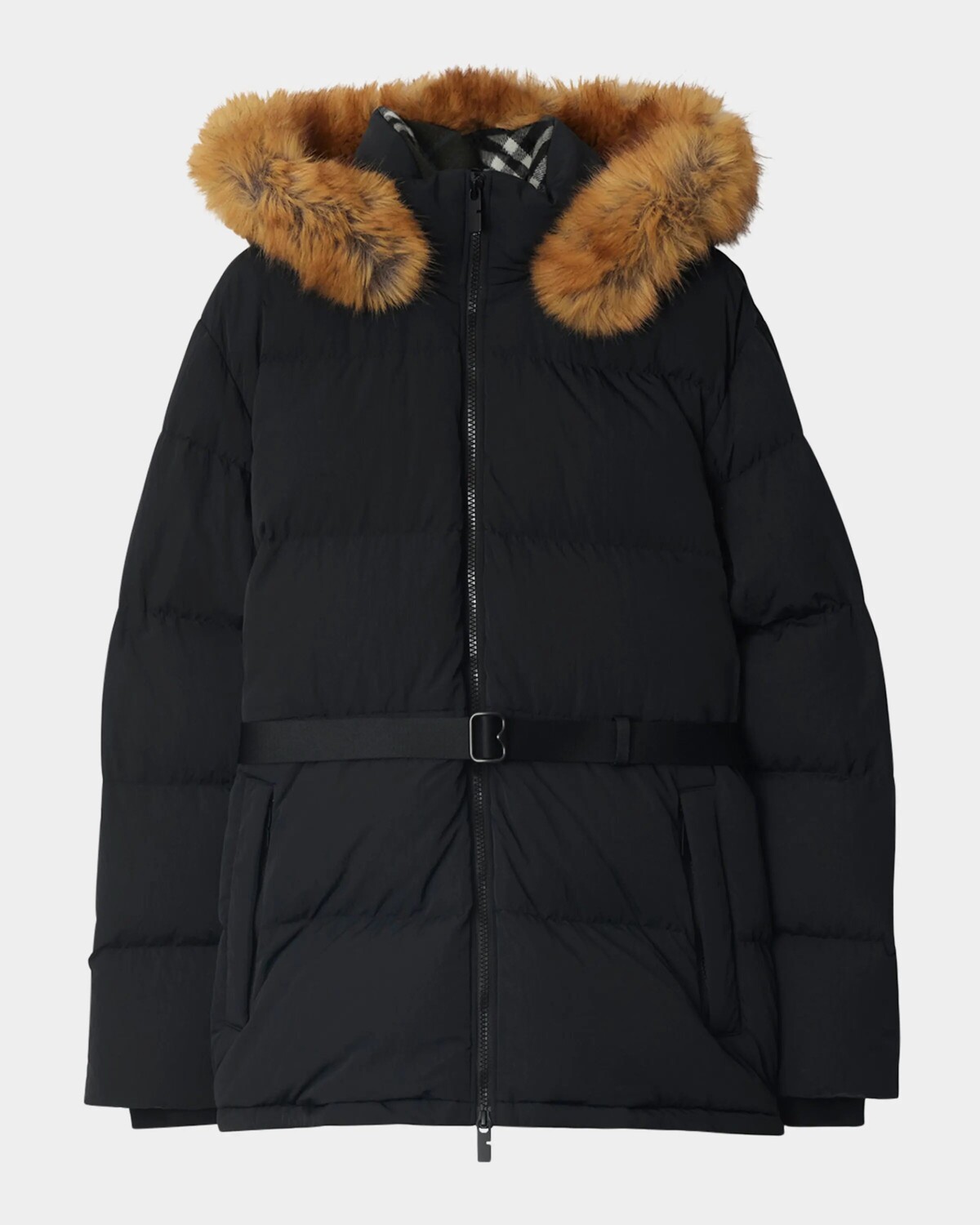 

Короткий пуховик с поясом и съемным капюшоном Burberry, черный