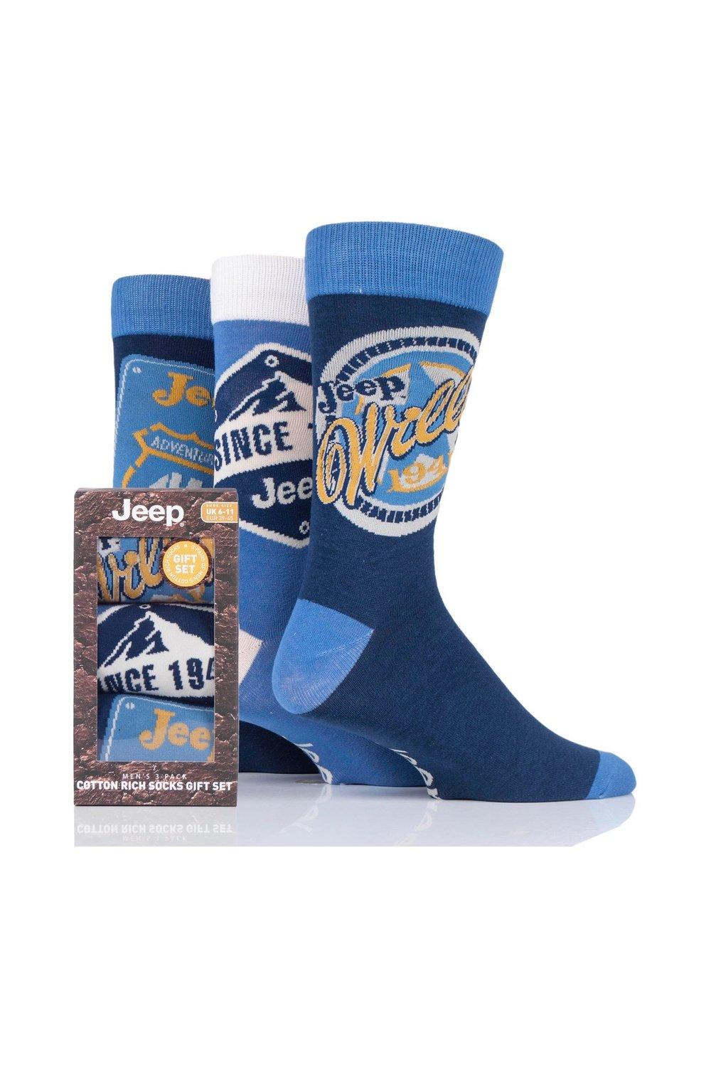 цена 3 пары носков в подарочной упаковке с логотипом Jeep, синий