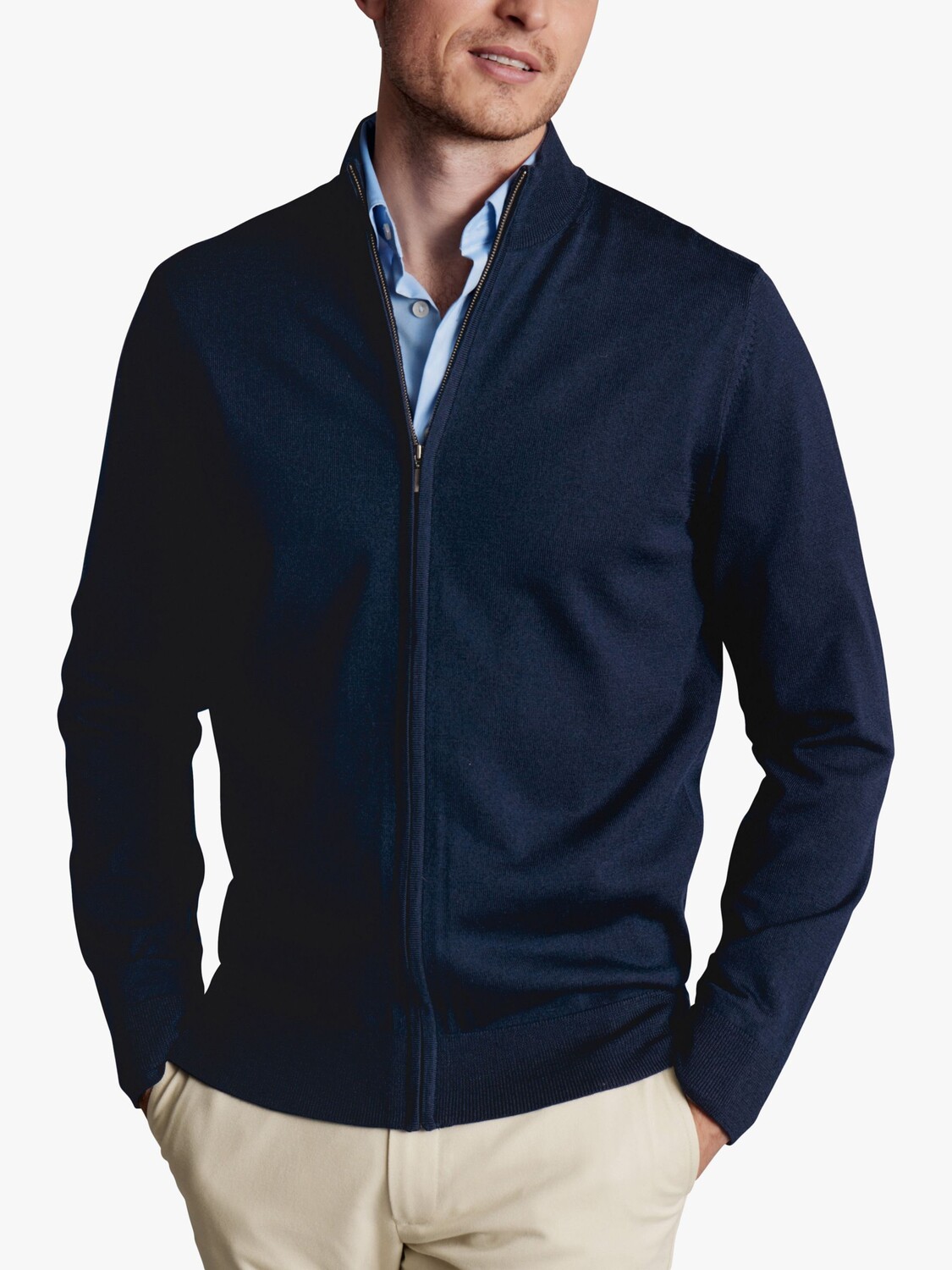 

Свитер Charles Tyrwhitt из мериносовой шерсти с воротником на молнии, темно-синий