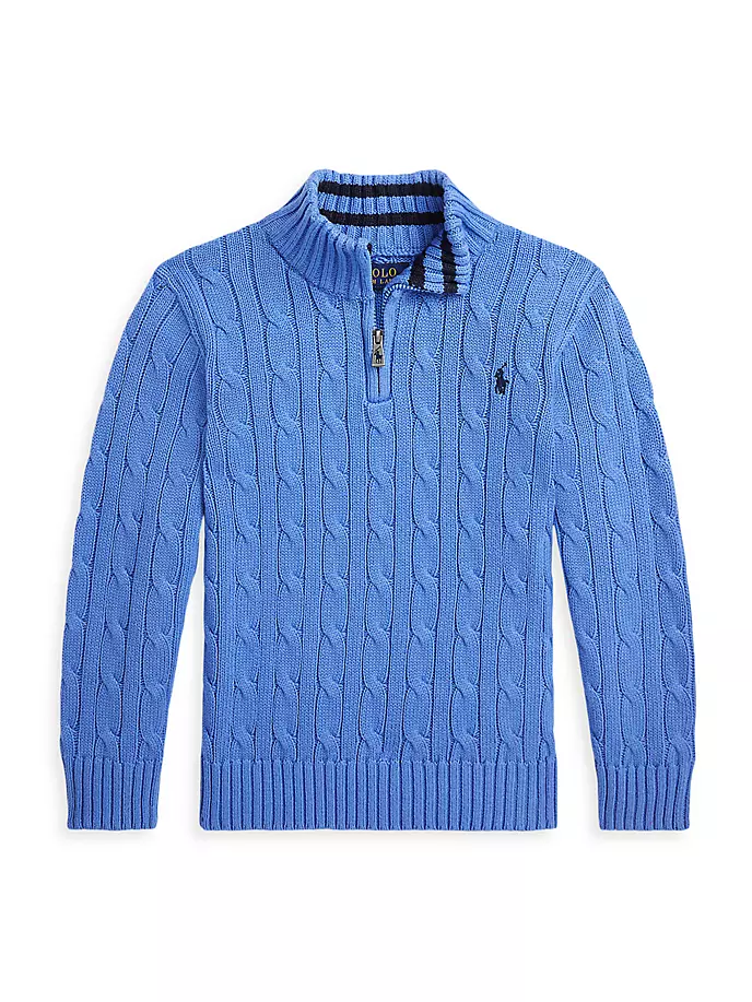 

Пуловер косой вязки с полумолнией и молнией для маленьких мальчиков Polo Ralph Lauren, синий