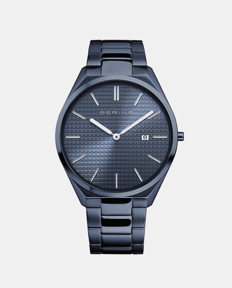 Мужские часы Ultra Slim 17240-797 из синей стали Bering, синий дизайнерский браслет затяжка с жеодой агата синего цвета