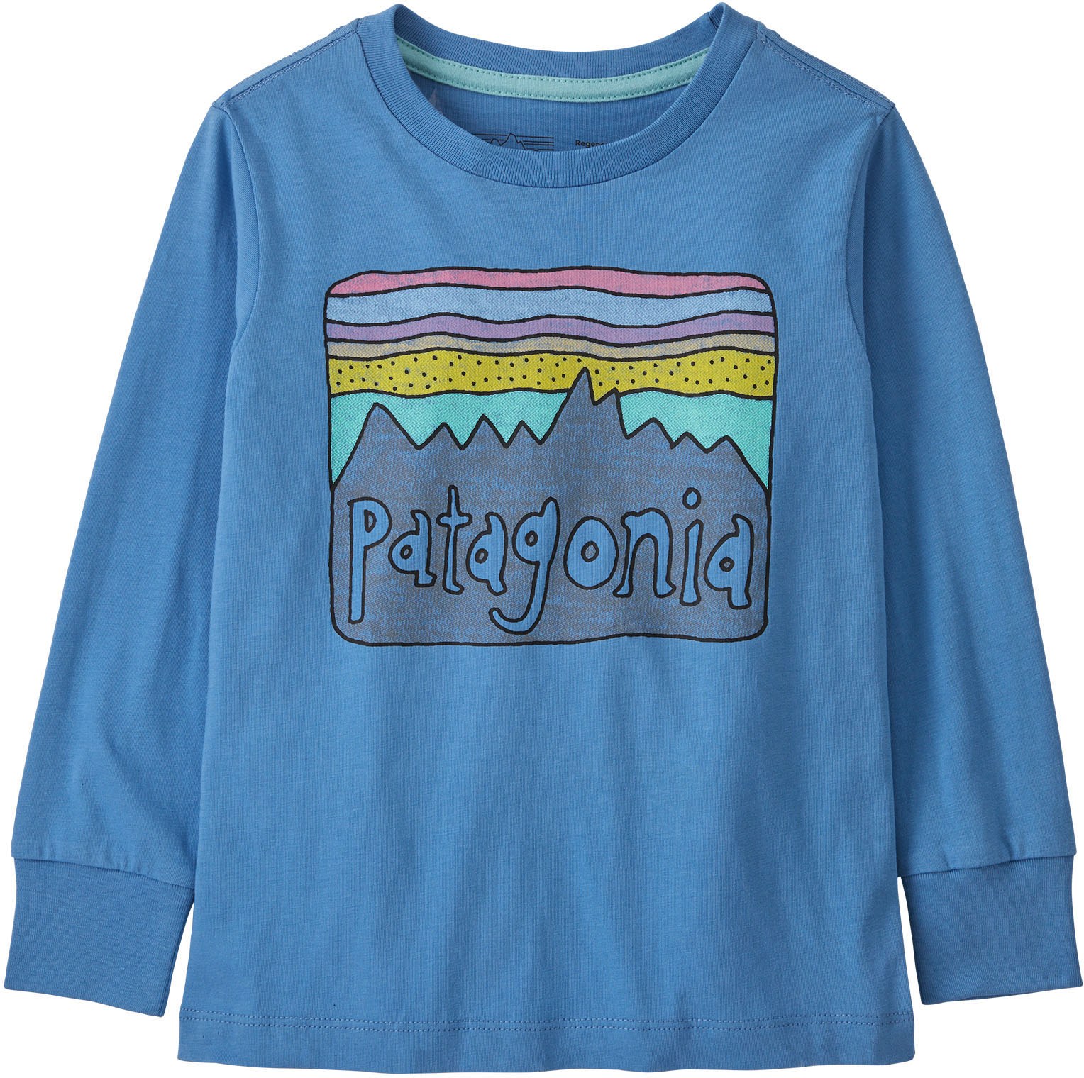 Детская футболка Fitz Roy Skies с длинными рукавами из сертифицированного органического хлопка из регенеративного хлопка — для малышей Patagonia, синий
