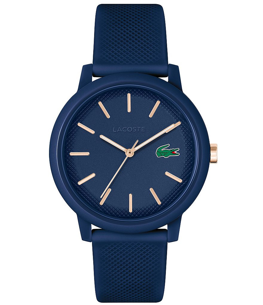 цена Мужские кварцевые аналоговые силиконовые часы Lacoste 12.12 темно-синего цвета, синий