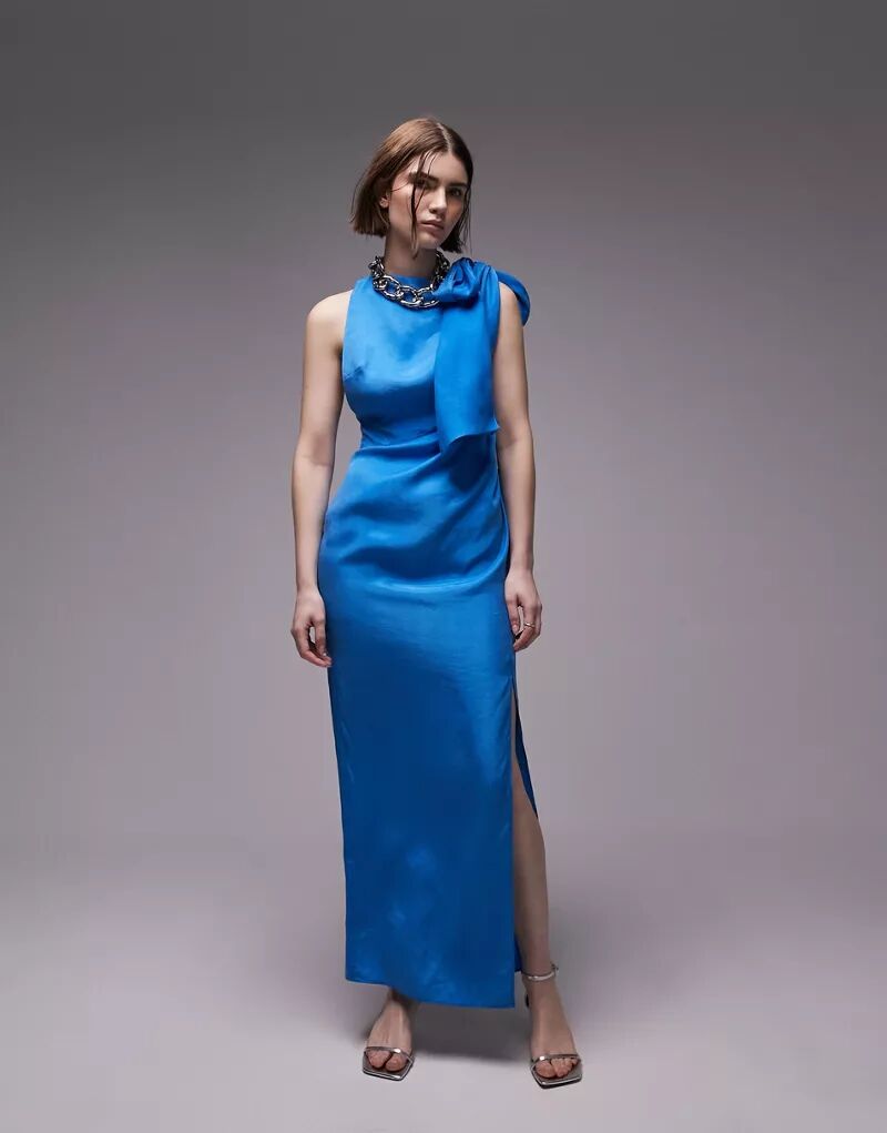 цена Голубое платье макси с драпировкой Topshop