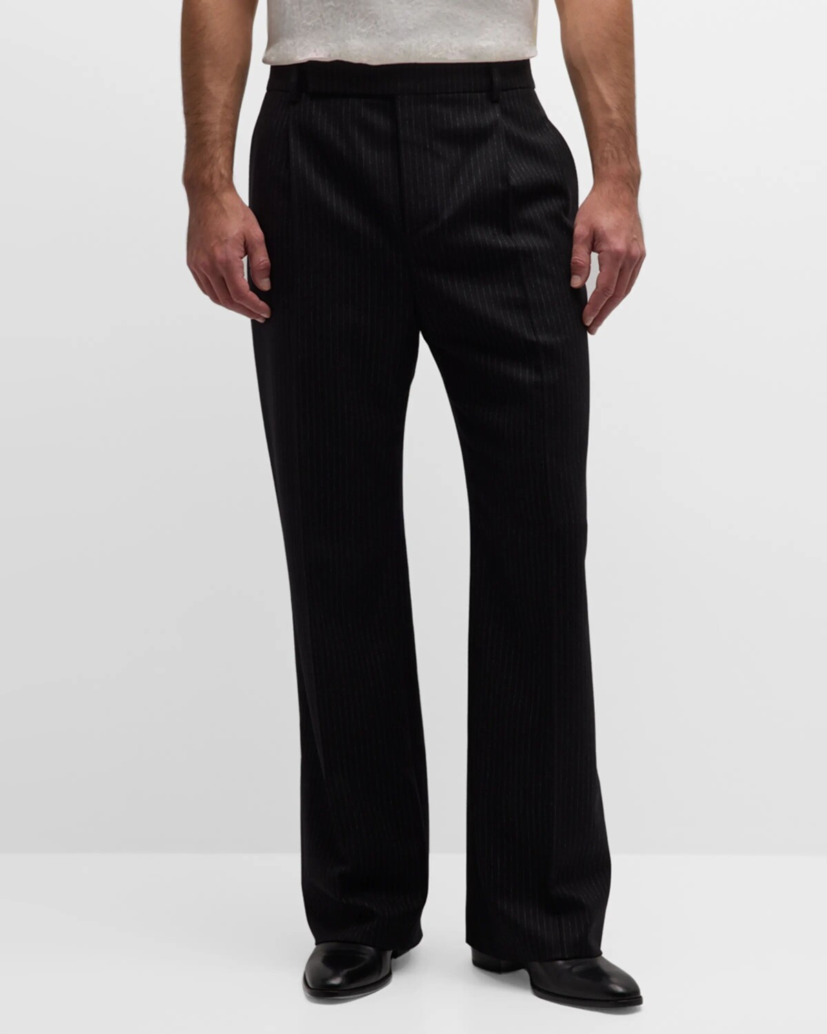 

Мужские фланелевые брюки в тонкую полоску Saint Laurent, цвет Black-Blac