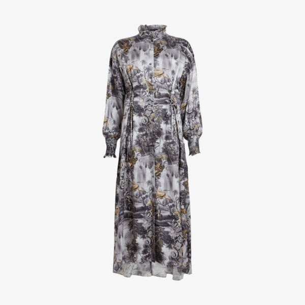 

Тканое платье макси с цветочным принтом Allsaints, серый