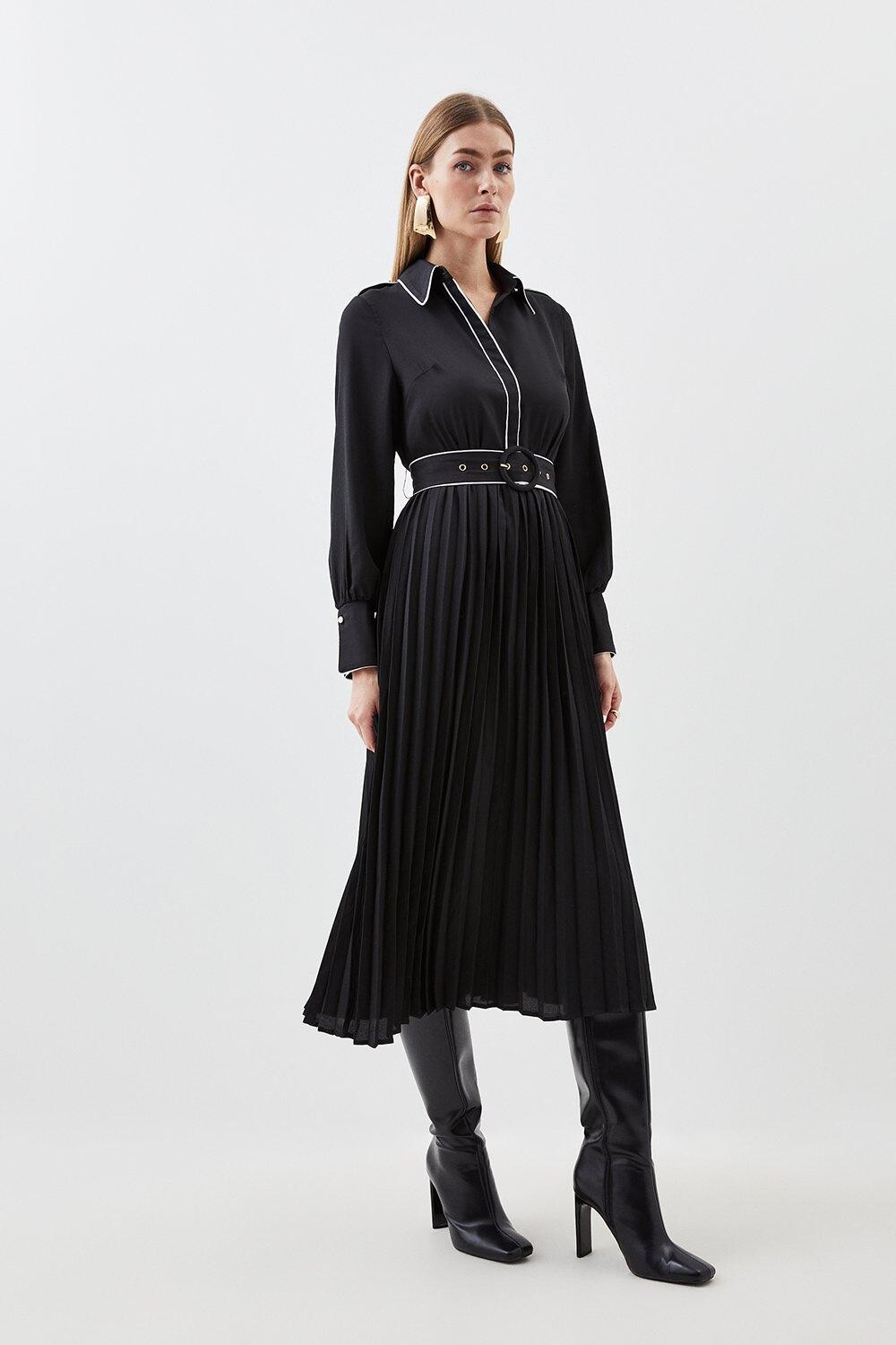

Тканое платье миди с поясом и окантовкой Karen Millen, мультиколор