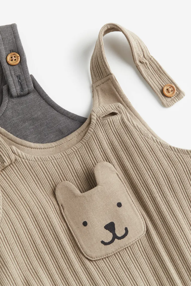 

Комплект из 2 хлопковых комбинезонов H&M, бежевый