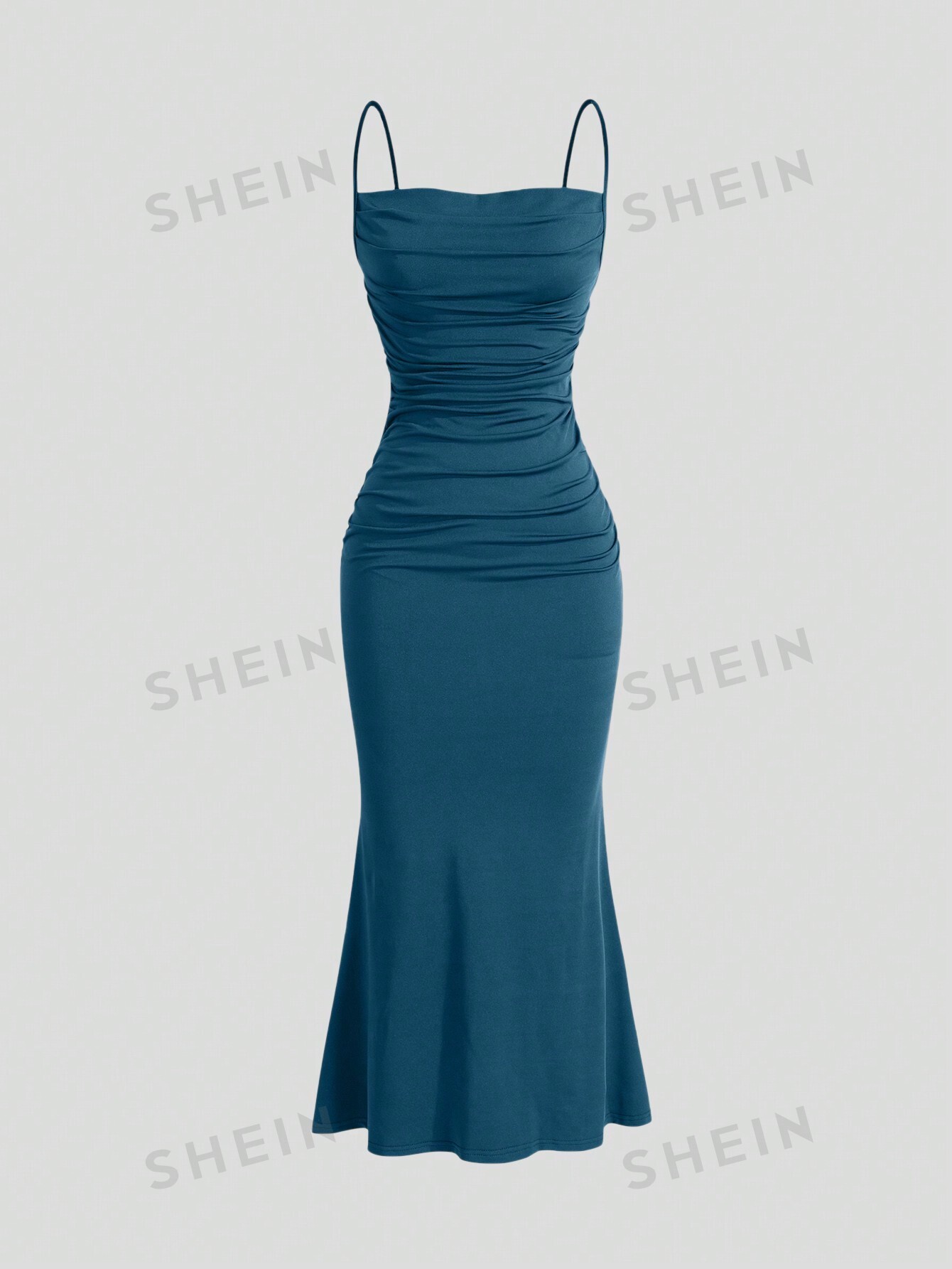 SHEIN MOD однотонное плиссированное платье с ремешками и подолом «рыбий хвост», бирюзовый синий