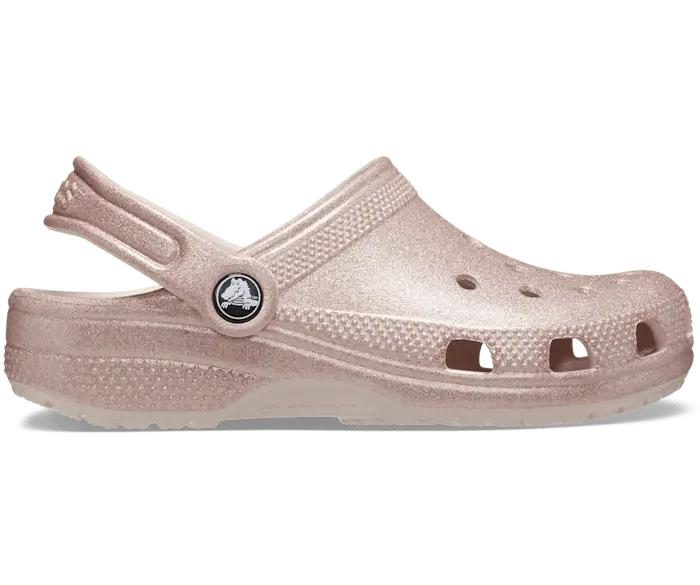 классические блестящие сабо crocs женские цвет silver glitter Классические блестящие сабо Crocs для малышей, цвет Quartz Glitter