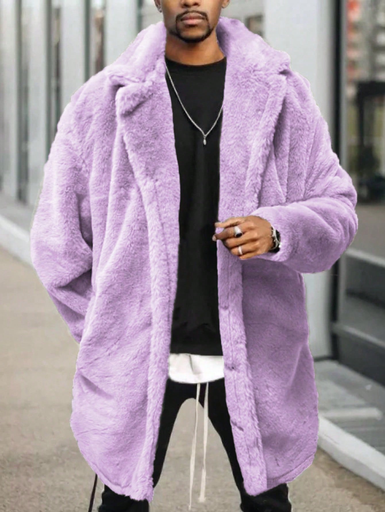 Мужское пушистое пальто с длинными рукавами и отложным воротником Manfinity Homme, фиолетовый