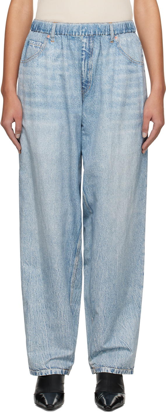 цена Синие джинсовые спортивные брюки с принтом Alexander Wang