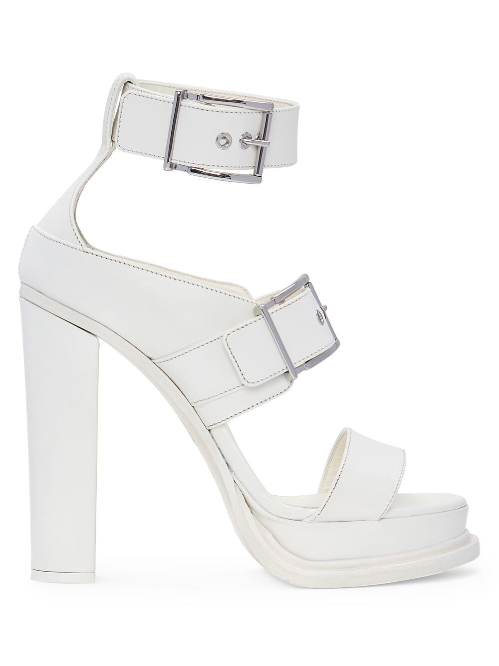

Кожаные сандалии на платформе с ремешком и пряжкой Alexander McQueen, слоновая кость
