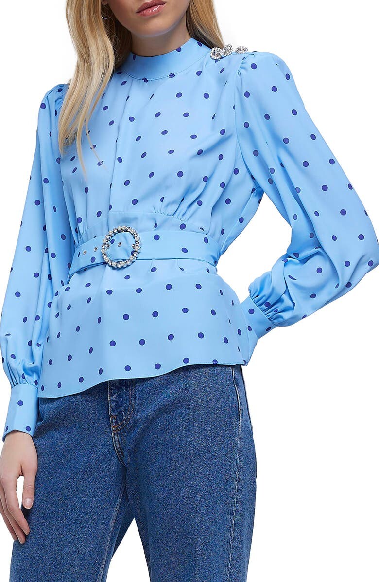 

Топ с поясом в горошек RIVER ISLAND, синий