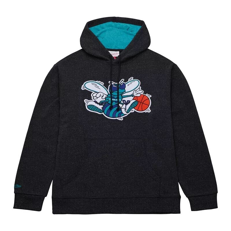 

Мужская черная толстовка с капюшоном Mitchell & Ness Charlotte Hornets, черная снежная стирка