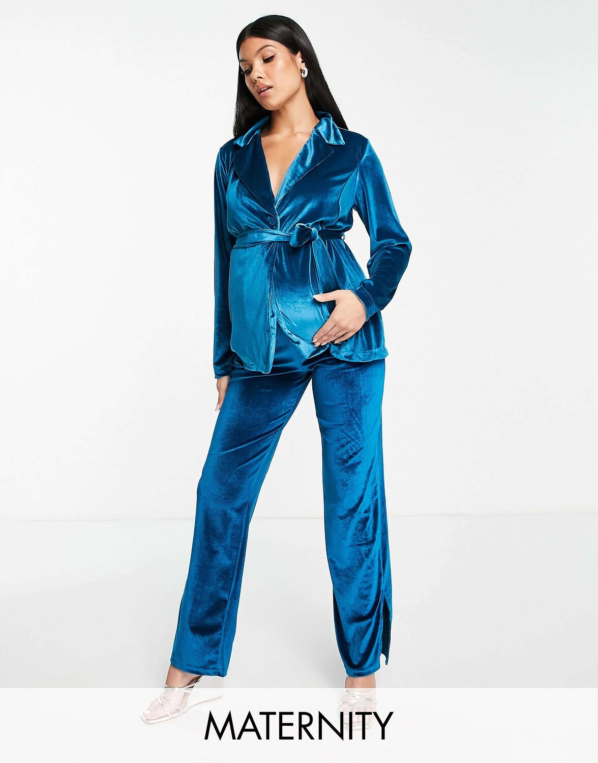 

Синие бархатные брюки из джерси Mamalicious Maternity Mama.licious, Синий