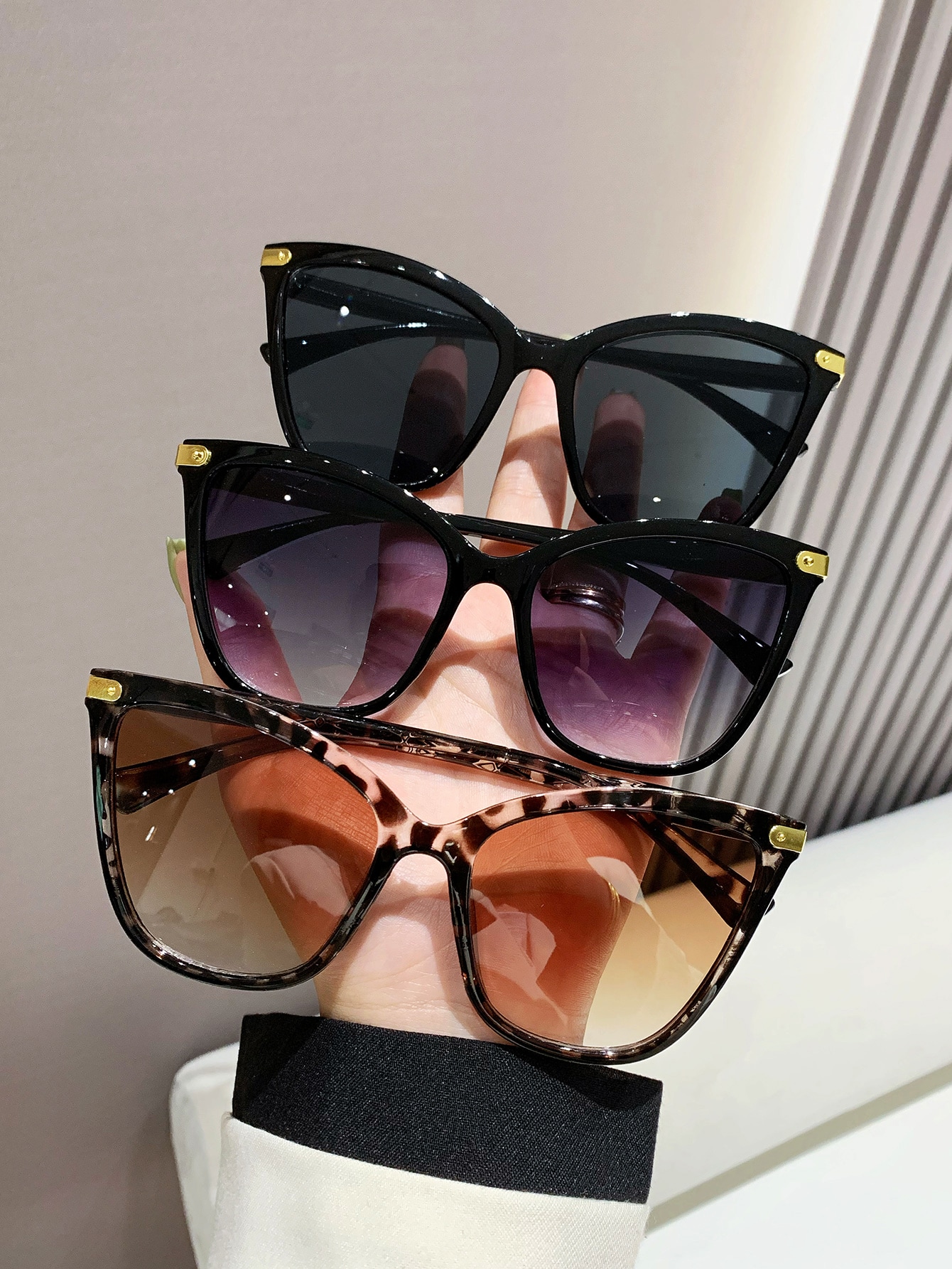 Женские модные солнцезащитные очки «кошачий глаз» из 3 шт./компл. с пластиковым декором