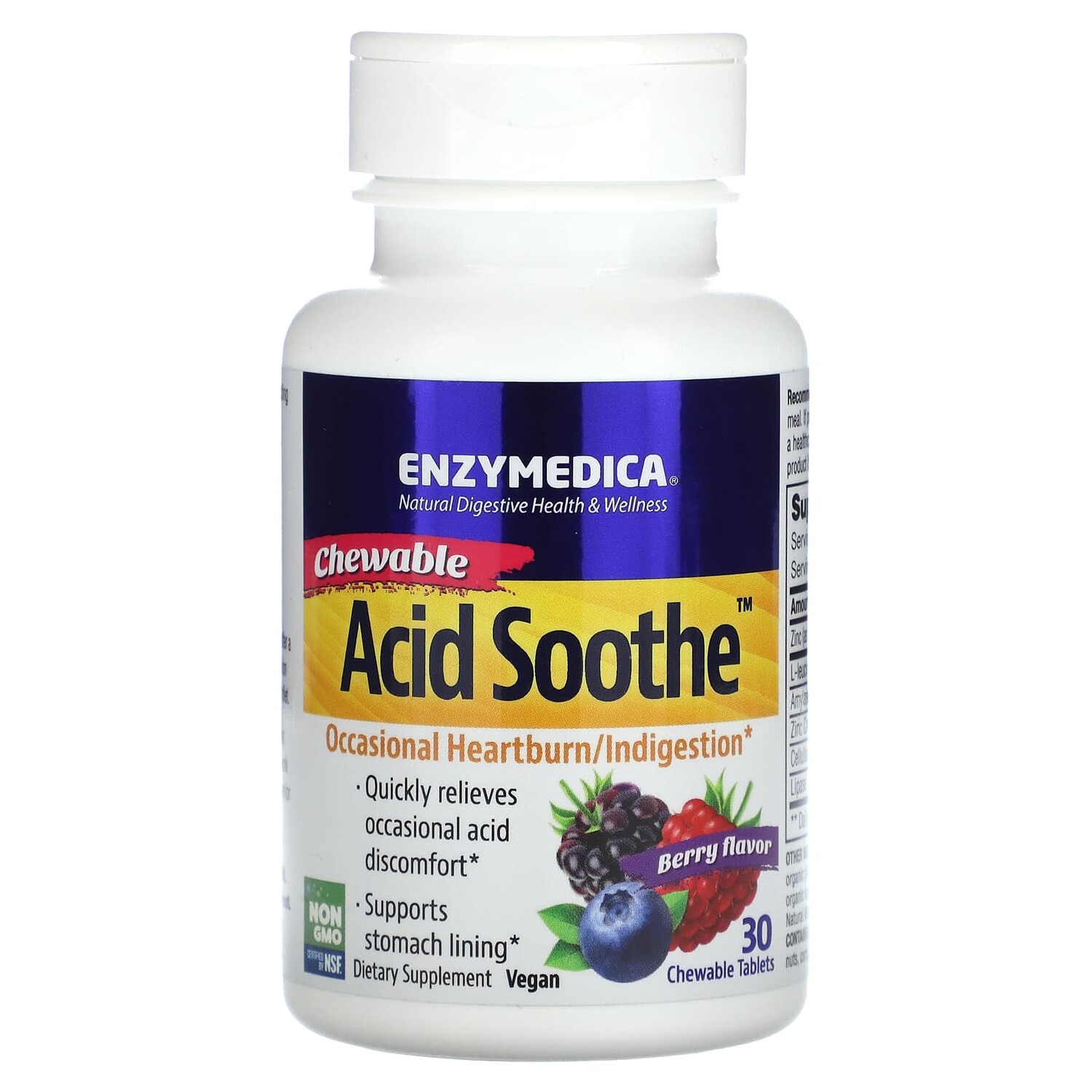 

Chewable Acid Soothe, ягодное средство, 30 жевательных таблеток, Enzymedica