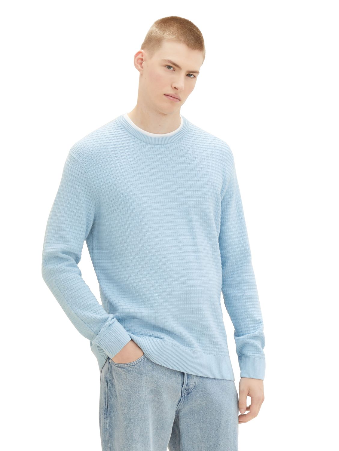 Пуловер TOM TAILOR Denim STRUCTURED DOUBLELAYER, синий чиносы structured chinos with belt tom tailor denim темно синий