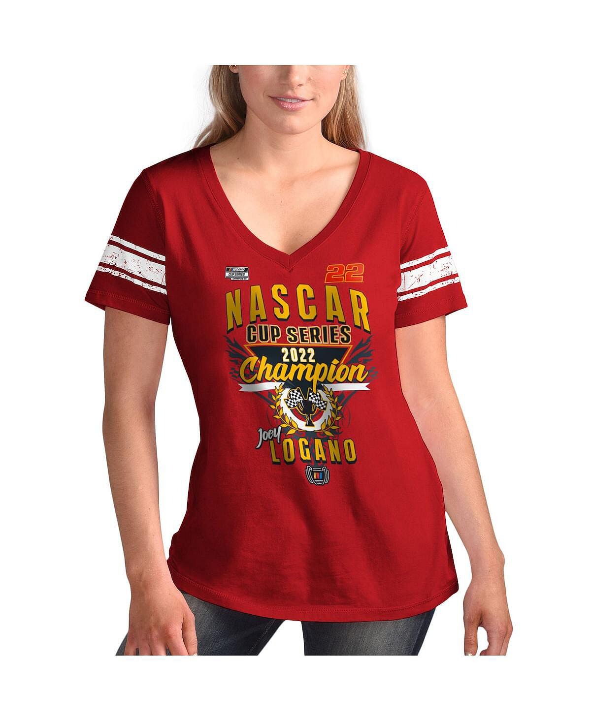 

Женская красная футболка с v-образным вырезом Joey Logano 2022 NASCAR Cup Series Champion G-III 4Her by Carl Banks, красный