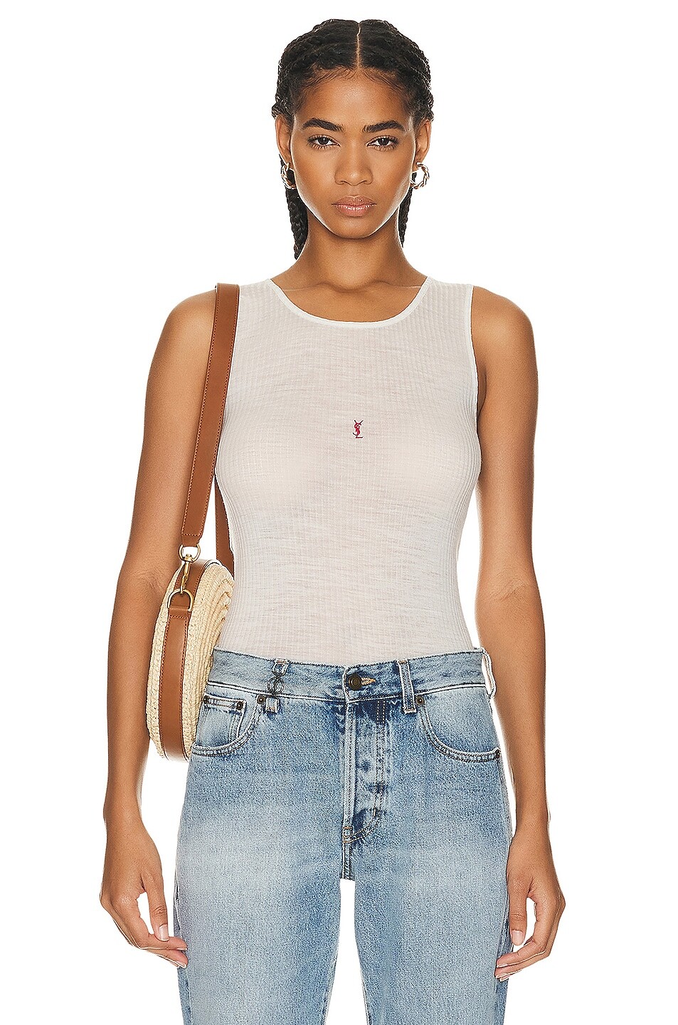 

Топ Saint Laurent Jersey Tank, цвет Beige & Rouge