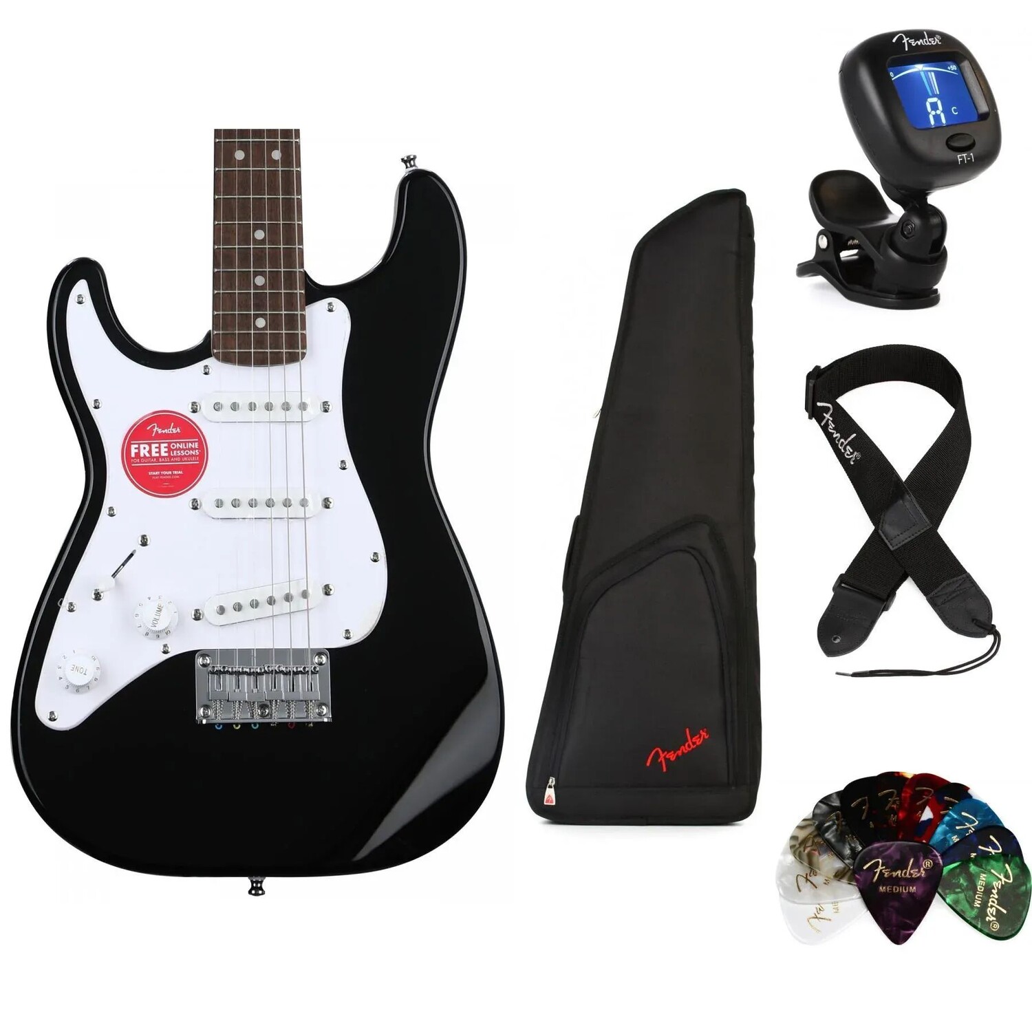 

Комплект предметов для электрогитары Squier Mini Stratocaster для левой руки — черный