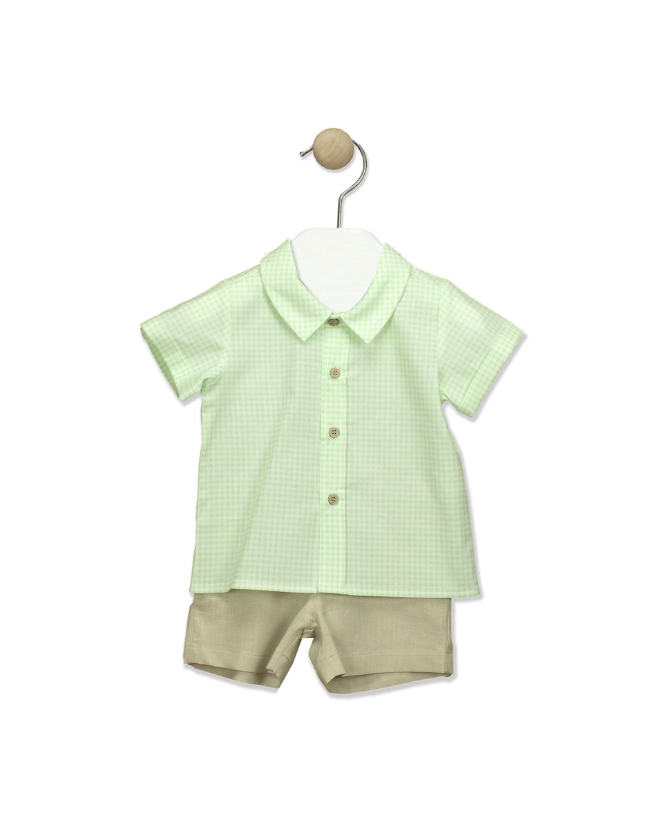 цена Короткий комплект для мальчика с рубашкой-поло в мелкую клетку BABIDÚ, зеленый