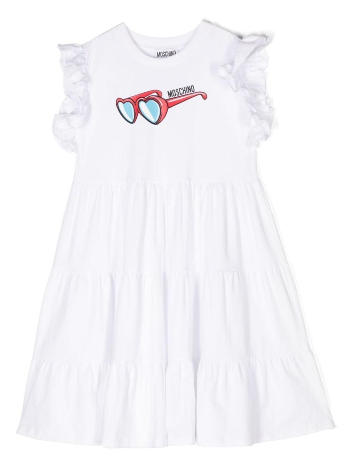 

Moschino Kids платье с ярусной юбкой и принтом, белый