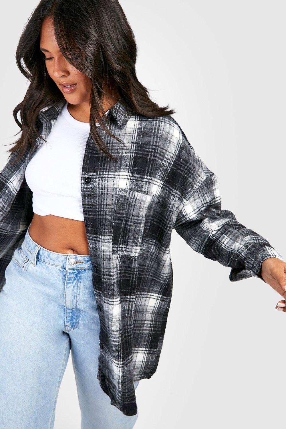 

Фланелевая рубашка бойфренд оверсайз желтая плюс Boohoo, черный