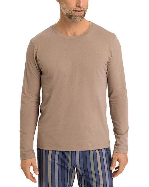 

Хлопковая однотонная пижамная футболка с длинными рукавами Hanro, цвет Tan/Beige